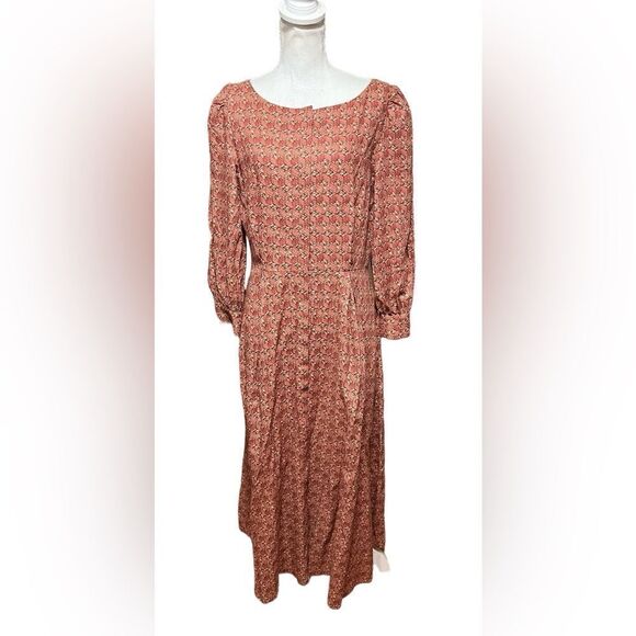PARTERRE Linen Blend Printed Button Down Long Sleeve Maxi Dress Size 2 - Picture 1 of 6